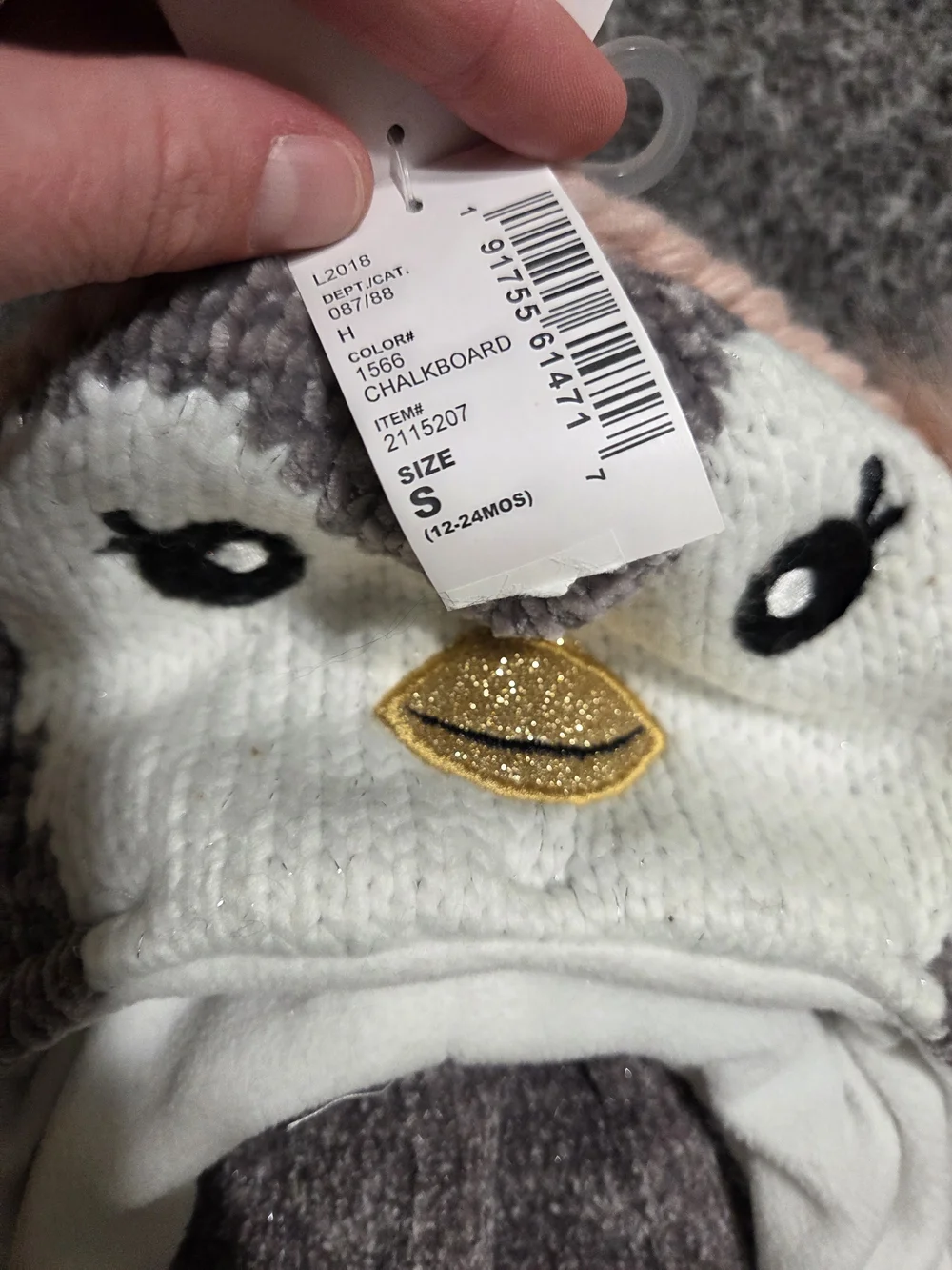 The Children's Place Pink & Gray Penguin Earflap Hat Matching Gloves